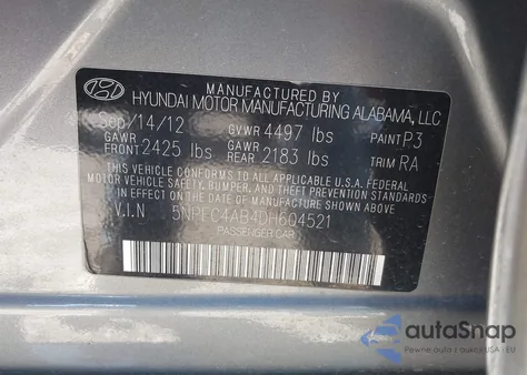 2013 Hyundai Sonata Limited 2.0T из США, поврежденный, VIN 5NPEC4AB4DH604521